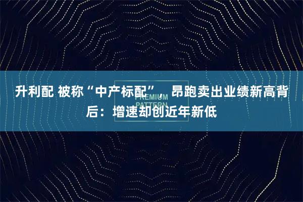 升利配 被称“中产标配”，昂跑卖出业绩新高背后：增速却创近年新低